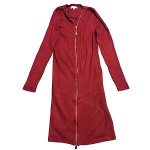 Calvin Klein Sweater Dress Womens Small Red Ribbed Full Zip Long‎ Knit Cardigan
